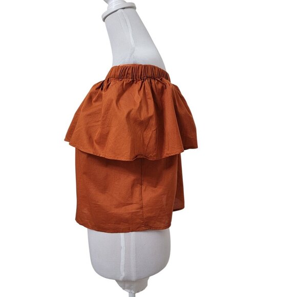 Express Size XS Burnt Orange/Rusty Brown Off Shoulder Ruffle Blouse, NEW w/Tag - Picture 2 of 12